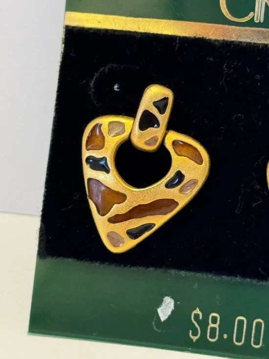 Cine Post Earrings Vintage Leopard Animal Print Triangle Enamel Accent Jewelry - Picture 3 of 9